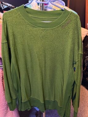 Aerie Green Women's Textured Fleece Crewneck Sweater